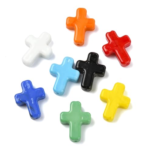 Stiesy Handmade Lampwork Glass Cross Beads, 8Pcs Crucifix Spacer Loose Beads Bulk for Jewelry Making, DIY Christian Rosary Necklace and Keychain Craft - color: Cross-8 Colors-8pcs