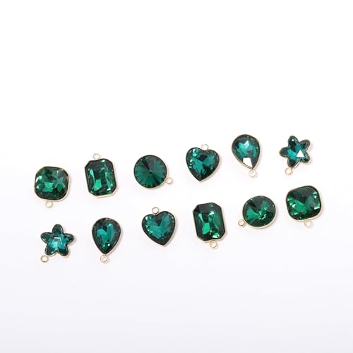 Song Xi Red Shape Random Charms For Jewelry Making Clear Crystal Charms Pendants Bracelets Necklace Earrings Bulk Keychain Arts And Crafts Diy Birthday Gifts For Women AB Color 12pcs - color: Random Shapes - Green