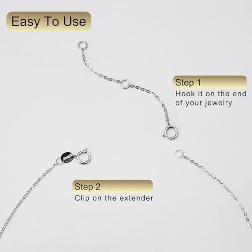 14K Solid Gold Necklace Extender Real Bracelet Extender 2 3 4 Inch Durable Adjustable Chain Gold Anklets Extension for Women 2" 3" 4" (14K White Gold-3 IN) - color: 14K White Gold-3 IN