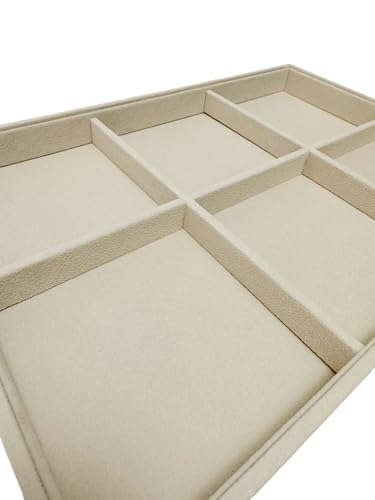 Beige Jewelry Organizer Tray 6 Compartment, Stackable Display Tray for Necklaces Bracelets Brooches Watches, Removable Dividers, Pebble Texture Finish, Drawer Insert Home Retail Trade Show - color: 6 Grid Jewelry Tray