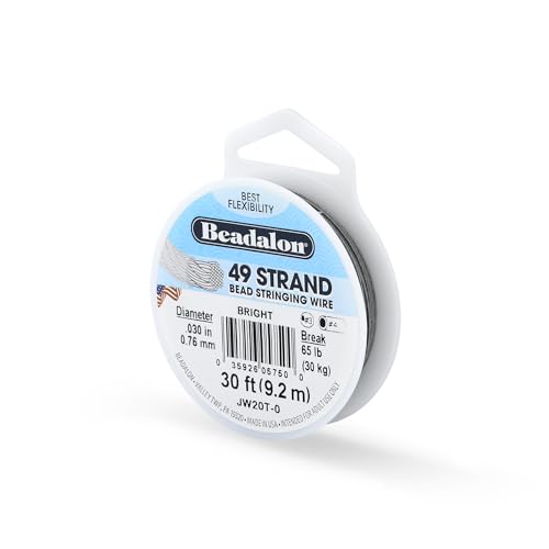 Beadalon 49 Strand Stainless Steel Bead Stringing Wire, .030 in / 0.76 mm, Bright, 30 ft / 9.2 m - color: Bright, style: .030 in / 0.76 mm, 30 ft / 9.2 m
