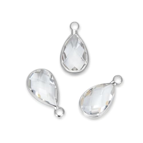 Adabele Grade A Birthstone Pendant Drop 11mm 14mm 16mm Sterling Silver Plated For Personalized Earrings Bracelet Necklace Anklet Pendant Keychain Craft Jewelry Making - color: April (diamond clear), size: 11mm Long - 30pcs