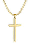 Fiusem Easter Basket Stuffers Cross Necklace for Men and Women, 14K Gold Plated Mens Cross Necklaces with 3.5mm Cuban Chain, Stainless Steel Pendant Chain 16-24 Inches - size: 18 Inches, style: Big gold cross:2.1"*1.2"