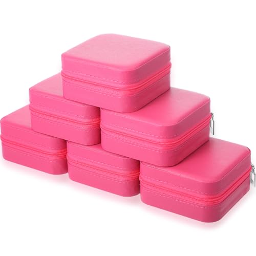 Hillban Bridesmaid Gifts Jewelry Box with Mirror, PU Leather Small Travel Jewelry Case Organizer Storage for Women Girls - color: Rose Red