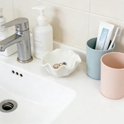 White Flower Jewelry Dish Tray, 3.85″ Lotus Ceramic Ring Holder, Cute Vanity Organizer Nightstand Bathroom Decor, Trinket Plate Dish Christmas Valentine's Mother's Day Birthday Gifts for Women (Plain) - style: Plain