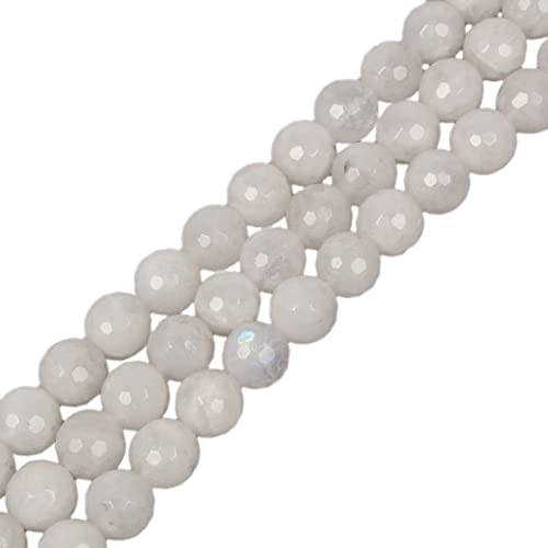 Natural Moonstone 8mm Gemstone Faceted Round Loose Strand Beads for DIY Necklace Bracelet Jewelry Making 15 Inch - color: Moonstone