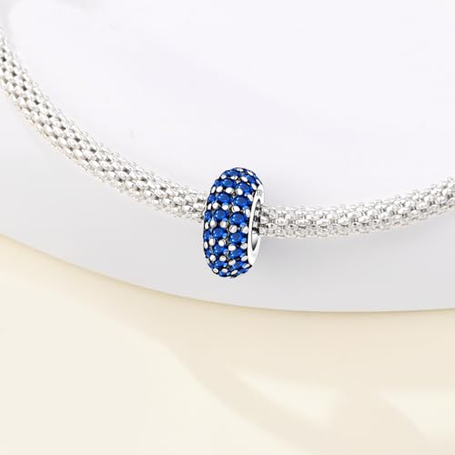Spacer Stopper Beads for Bracelets & Necklaces, 925 Sterling Silver Beads | Smooth & Pave Cubic Zirconia (White, Blue, 18K Gold Plated) | Anti-Slide Separator Charms S925 Women Jewelry - color: 2Pcs Blue CZ Spacer
