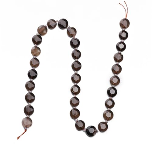 BEADIA Natural Faceted Smoky Quartz Rondelle Disk Stone Beads 10x5mm 37cm for DIY Chain Jewelry Making - color: Smoky Quartz