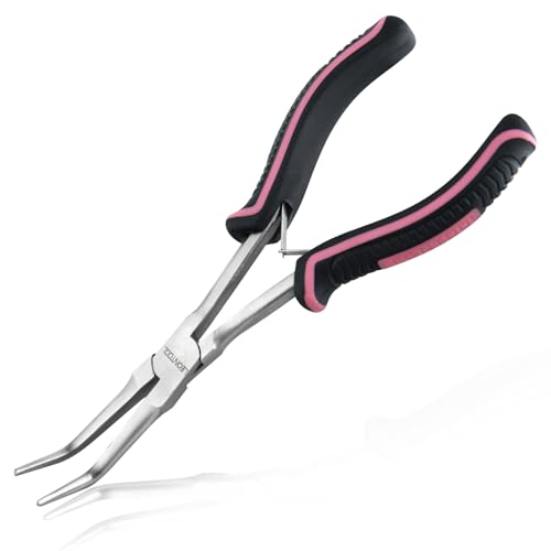 7-Inch Long Reach Bent Needle Nose Pliers Smooth Jaws Bent Long Nose Pliers Extra Long Needle Nose Pliers Jewelry Pliers for Jewelry Making, Wire Wrapping and Object Gripping, Non-slip Handle - style: Bent Needle Nose Plier Smooth Jaws
