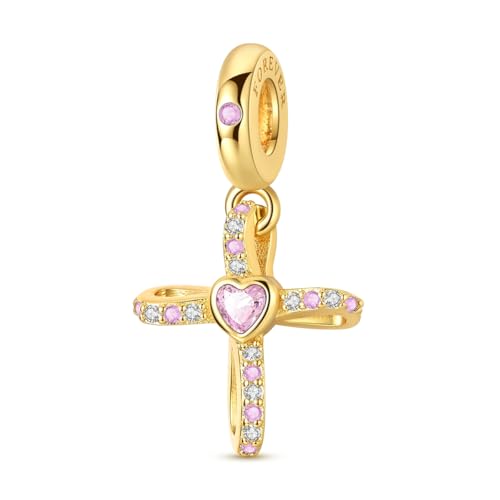 Cross Charms For Bracelets, Sterling Silver Butterfly Charms For Pandora Bracelets, Dangle Pendants & Bead Charm For DIY Jewelry - color: Gold Cross