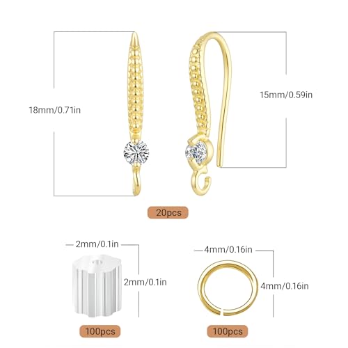 14K Gold Plated Cubic Zirconia Earring Hooks 220PCS Earring Findings for Jewelry Making Hypoallergenic Fish Hooks for DIY Earrings - color: 14K Gold-Small Cubic Zirconia Earring Hooks
