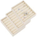 3Pcs Small Jewelry Tray Set Velvet Rings Organizers Ring Earrings Display Tray Stackable Jewelry Drawers Storage Insert Holder for Women Beige