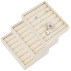 3Pcs Small Jewelry Tray Set Velvet Rings Organizers Ring Earrings Display Tray Stackable Jewelry Drawers Storage Insert Holder for Women Beige