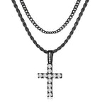 GEMOSA Cross Chain for Men 14K Gold Silver Plated Solid Iced Out 5A+ Cubic Zirconia Stainless Steel Cuban Link rope Layered Chains 16-24 Inch Large Cross Diamond Pendant Nceklace Jewelry Gifts - color: Black Gold, size: 16/18 inch