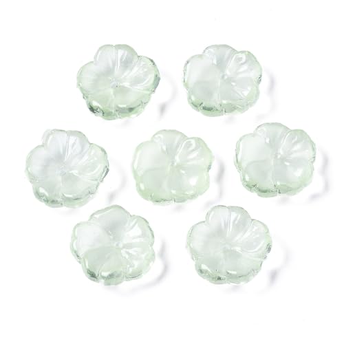 KISSITTY 100pcs Flower Glass Beads Light Green Crystal Aesthetic Flowers Drilled Bead Caps Charm Spacers for DIY Necklaces Earrings Bracelets Jewelry Craft Making for Women - color: Light Green