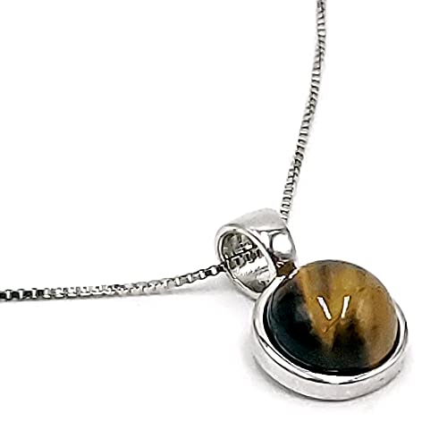 Natural gemstone 8mm round pendant with white gold over 925 sterling silver bezel cabochon plate and box chain, real genuine dainty birthstone gift for her, uniquelan jewelry