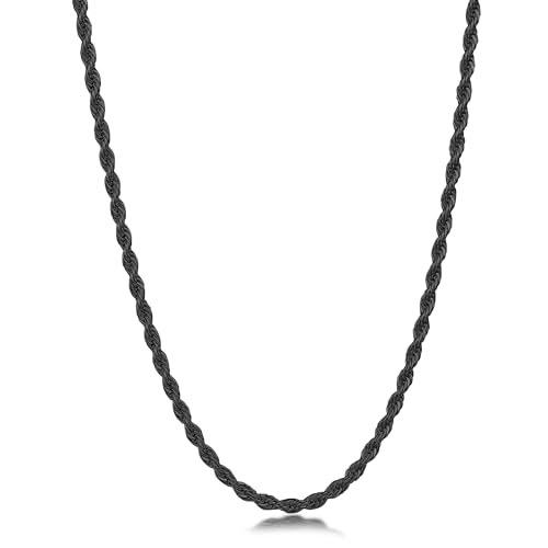 Fiusem 18K Gold Plated Rope Chain for Men, 18K Gold Plated/Black Chain Necklace, Stainless Steel Necklace for Men and Women, Jewelry Gifts - size: 18 Inches, style: Black 2.5mm