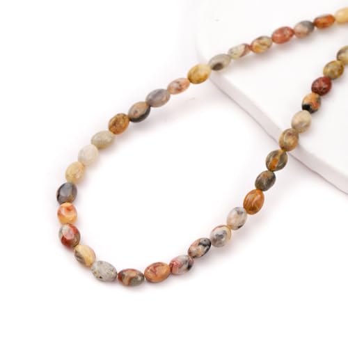 6×8mm Natural Crazy Agate Gemstone Loose Beads Flat Oval Healing Crystal Loose Stone Beads for Jewelry Necklace Bracelet Earring Craft - color: Crazy Agate