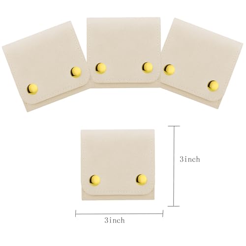 3pcs Small Jewelry Bags Butto Pouches Organizer Cases Gift Bags for Jewelry, 3"x3", Beige - color: Beige