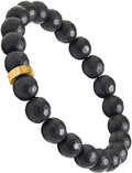 Forge & Foundry Faceted Matte Black Onyx Stone Beaded Bracelet | Custom Signature Stainless Steel Bead | ‘Pindar’ | 8mm and 10mm Bead Desgins | Refined Hand-Crafted Jewelry - color: 10mm Gold, size: Medium