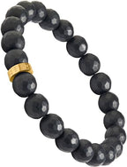 Forge & Foundry Faceted Matte Black Onyx Stone Beaded Bracelet | Custom Signature Stainless Steel Bead | ‘Pindar’ | 8mm and 10mm Bead Desgins | Refined Hand-Crafted Jewelry - color: 10mm Gold, size: Large