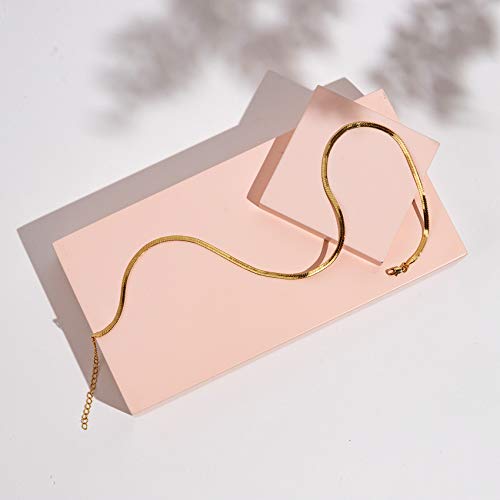 PAVOI 14K Gold Plated Curb Paperclip Box Sphere Bead Snake Herringbone and Figaro Chain Adjustable Necklace - style: Snake-M