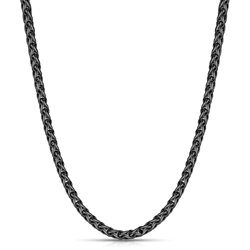 Fiusem Black Wheat Chains for Men and Women, 2/2.5/3/4/5mm Stainless Steel Necklace Chain, Mens Necklace Jewelry Gift 16-28 Inch - size: 18 Inches, style: Black 2MM