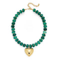 Gold Heart Pendant Necklaces for Women Colorful Acrylic Resin Beaded Choker Necklace Fashion Chunky Statement Beaded Heart Necklace - color: Dark-green