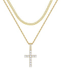 Fiusem Layered Cross Necklace for Men, Silver Tone/14K Gold Plated Mens Necklace Chain with Cubic Zirconia Cross Pendant, Stainless Steel Cuban and Rope Chain - color: Gold, size: 24/26 inches