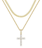 Fiusem Layered Cross Necklace for Men, Silver Tone/14K Gold Plated Mens Necklace Chain with Cubic Zirconia Cross Pendant, Stainless Steel Cuban and Rope Chain - color: Gold, size: 20/22 inches