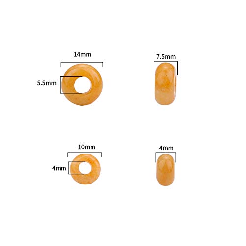 BEADIA Natural Yellow Jade Rondelle Stone with Large Hole (5.5mm) Loose Semi Gemstone Beads for Jewelry Making 14mmx7.5mm 12pcs - color: Yellow Jade, size: 14mm x 7.5mm