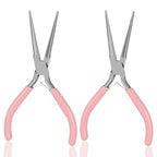 2 Pack Needle Nose Pliers, 5.9 Inch Small Needle Nose Pliers for Jewelry Making, Pink Mini Plier for Crafts, Precision Plier Set for Jewelry Repair Wire Bending Gripping Tiny Project