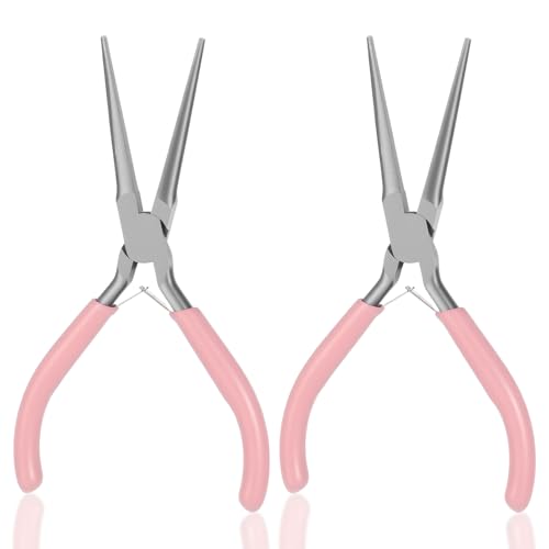 2 Pack Needle Nose Pliers, 5.9 Inch Small Needle Nose Pliers for Jewelry Making, Pink Mini Plier for Crafts, Precision Plier Set for Jewelry Repair Wire Bending Gripping Tiny Project