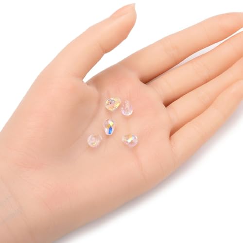 24pcs Adabele Austrian 8mm Faceted Teardrop Loose Crystal Beads Clear AB Compatible with 5500 Swarovski Crystals Preciosa SST-802 - color: Crystal Ab, size: 8mm x 6mm - 24pcs