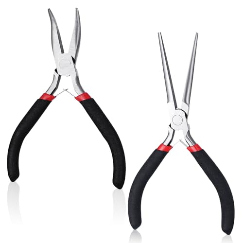 2 PCS Small Needle Nose Pliers, 2 Sizes Mini Jewelry Pliers Portable Long Noses Plier & Bent Noses Plier for Making Repairing Jewelry Wrapping Bending Wire DIY Crafts Supplies