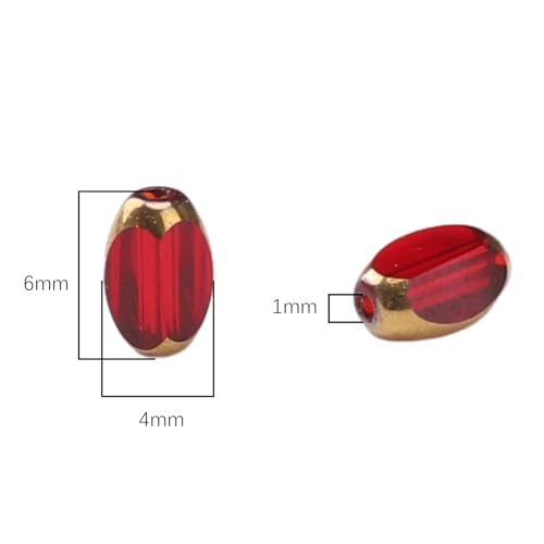 Glass Rice Beads Clear Wine Red 4x6mm 50pcs Faceted Oval Golden Edge Crystal Loose Beads for DIY Craft Jewelry Making - color: Clear Wine Red