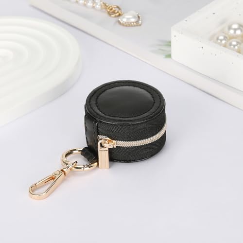 KUKUVR Jewelry Ring Holder Box with Keychain, Portable Gym Jewelry Storage Box Case, Small Travel Ring Earring Stud Necklace Storage Case (Black) - color: Black