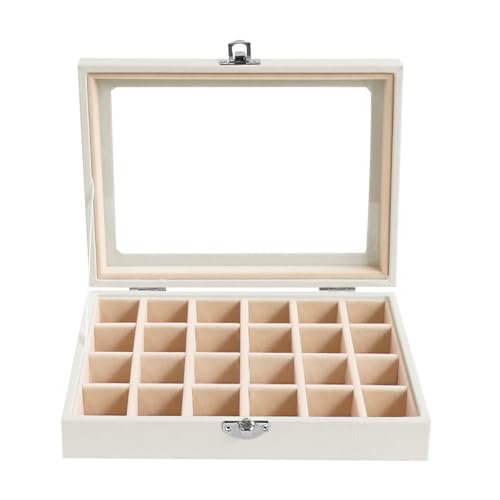 Wudygirl Jewelry Organizer Small Jewelry Box 24 Grid Earring Holder Organizer Velvet Jewelry Tray with Clear Lid Ring Holder Display Earring Organizer Storage for Women (Cream) - style: White Cream 24 Grid