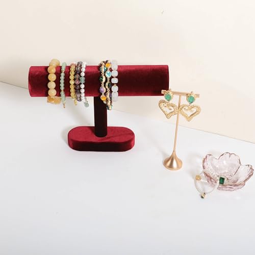 Bracelet T Bar Display for Selling, Wahtch Stand Jewelry Display, Velvet Bangle Holder Organizer【Red】 - color: Red