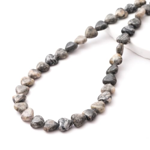 10mm Natural Map Stone Beads Heart Shape DIY Loose Gemstone Energy Healing Crystal Charms for Jewelry Making Handmade - color: Map Stone