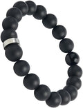 Forge & Foundry Men’s Matte Black Solid Onyx Beaded Bracelet | 10mm, 8mm, 6mm Bead Size Options | Signature Stainless Steel Engraved Bead | Andalus - color: 10mm Silver, size: Large