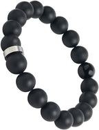 Forge & Foundry Men’s Matte Black Solid Onyx Beaded Bracelet | 10mm, 8mm, 6mm Bead Size Options | Signature Stainless Steel Engraved Bead | Andalus - color: 10mm Silver, size: Large