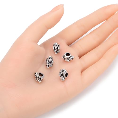 40pcs Cute Monkey Mother Love Large Hole Animal Loose Beads (4.5mm Hole) Antique Silver Metal Spacer for DIY Craft Jewelry Making MEC-A8 - size: Monkey Mother Love