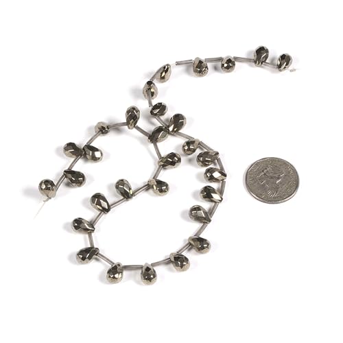 12mm Natural Pyrite Faceted Teardrop Briolette Healing Gemstone Bead Loose Beads for Jewelry Making Strand 15.5 Inch - color: 12mm Pyrite
