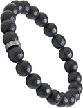 Forge & Foundry Faceted Matte Black Onyx Stone Beaded Bracelet | Custom Signature Stainless Steel Bead | ‘Pindar’ | 8mm and 10mm Bead Desgins | Refined Hand-Crafted Jewelry - color: 10mm Black, size: Medium