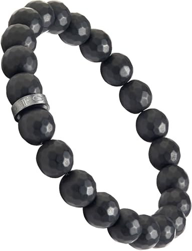 Forge & Foundry Faceted Matte Black Onyx Stone Beaded Bracelet | Custom Signature Stainless Steel Bead | ‘Pindar’ | 8mm and 10mm Bead Desgins | Refined Hand-Crafted Jewelry - color: 10mm Black, size: Large