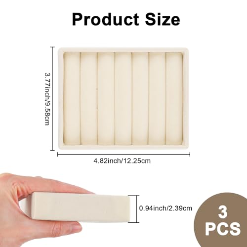 3Pcs Small Jewelry Tray Set Velvet Rings Organizers Ring Earrings Display Tray Stackable Jewelry Drawers Storage Insert Holder for Women Beige