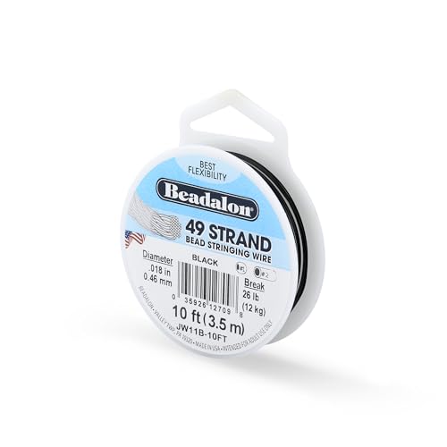 Beadalon 49 Strand Stainless Steel Bead Stringing Wire, .018 in / 0.46 mm, Black, 10 ft / 3.1 m - color: Black, style: .018 in / 0.46 mm, 10 ft / 3.1 m