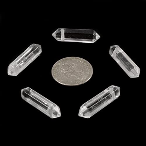 Clear Quartz 32mm Natural Gemstone Hexagonal Wand Jewelry Making Crystal Pointed Chakra Reiki Healing Beads 2mm Hole Drilled(Pack of 10) - color: Clear Quartz