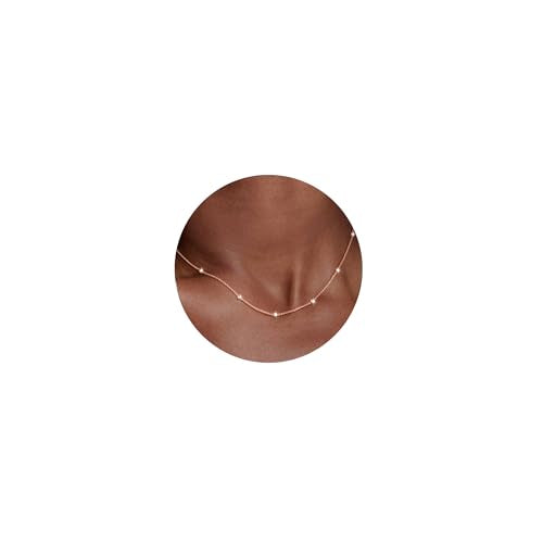 Carffordo Mothers Day Gifts 925 Sterling Silver Chain Necklace 16K Gold Plated Beaded Chain Necklace for Women Simple Dainty Choker Necklace Satellite Waterproof Link Necklace Trendy Jewelry Gifts - color: Rose Gold, size: 16 Inches (Women's Choker Length